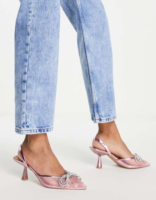 ASOS DESIGN Wide Fit Shadow embellished slingback mid heeled shoes