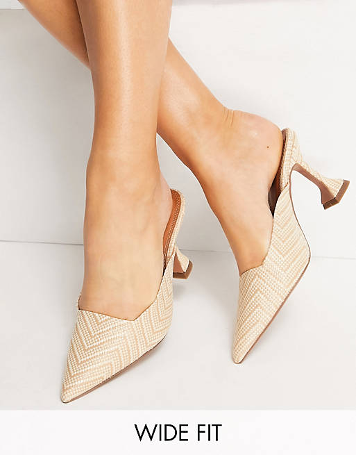 Shoes Heels/Wide Fit Sherlock mid heeled mules in natural 