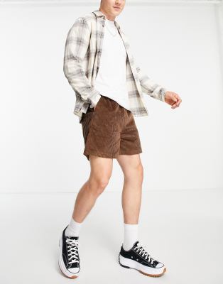 ASOS DESIGN wide fit shorts in dark brown cord | ASOS