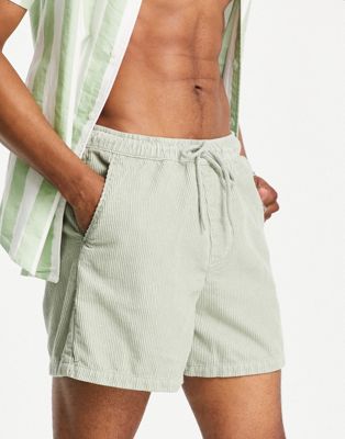 ASOS DESIGN wide fit shorts in light green cord | ASOS