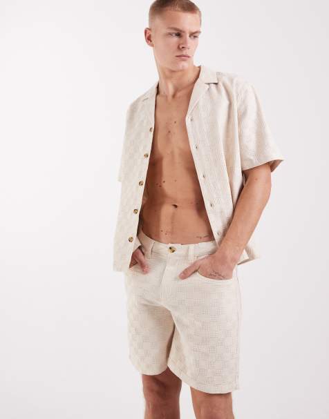 ASOS DESIGN wide fit shorts in mid length in ecru (part of a set) - view 1