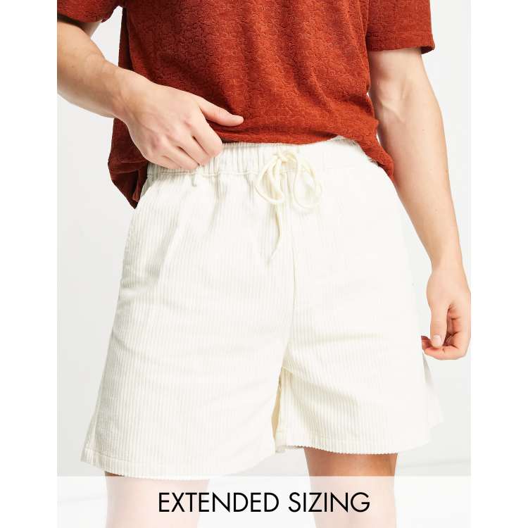 ASOS DESIGN wide fit shorts in off white cord ASOS