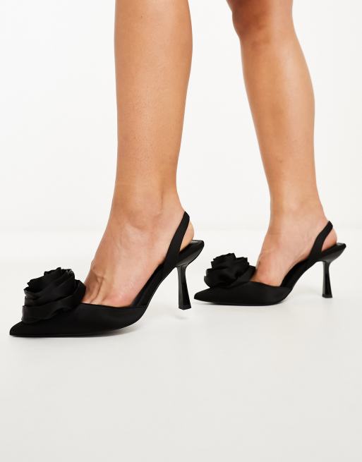 ASOS DESIGN Wide Fit Sia corsage slingback mid heeled shoes in