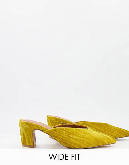 Shoes Heels/Wide Fit Siena mid heeled mules in mustard 