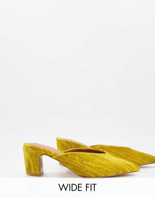 ASOS DESIGN Wide Fit Siena mid heeled mules in mustard