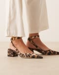 [Asos Design Wide Fit] ASOS DESIGN Wide Fit Sienna mid block heel shoes in leopard print-Brown 6 LEOPARD