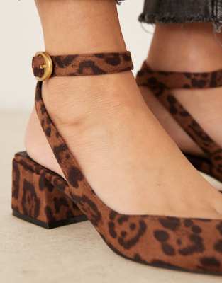Asos Design Wide Fit Sienna Mid Block Heel Shoes In Animal Print