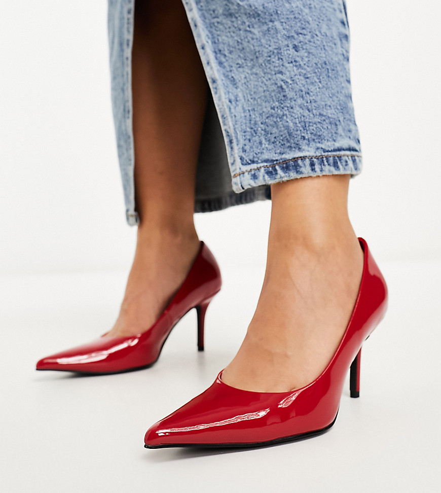 Asos Design Wide Fit Sienna Mid Heeled Pumps In Red