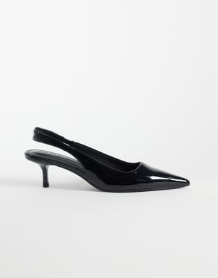 Asos Design Wide Fit Signature Kitten Heeled Shoes In Black