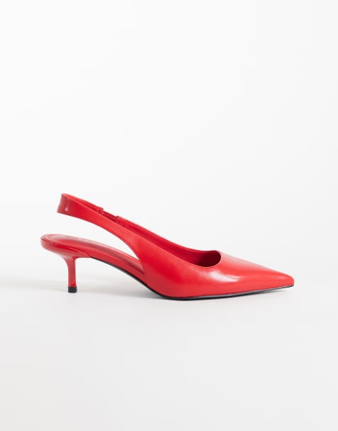 ASOS DESIGN Wide Fit Signature kitten heeled shoes in red - view 1