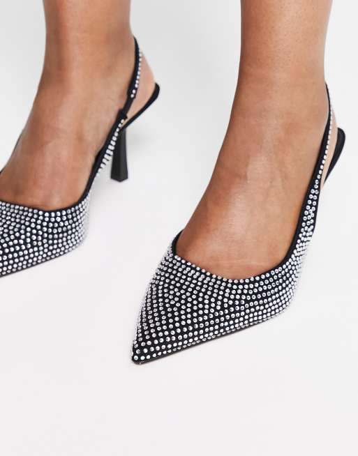 ASOS DESIGN Wide Fit Simba embellished slingback stiletto heeled shoes in black, 3 of 4