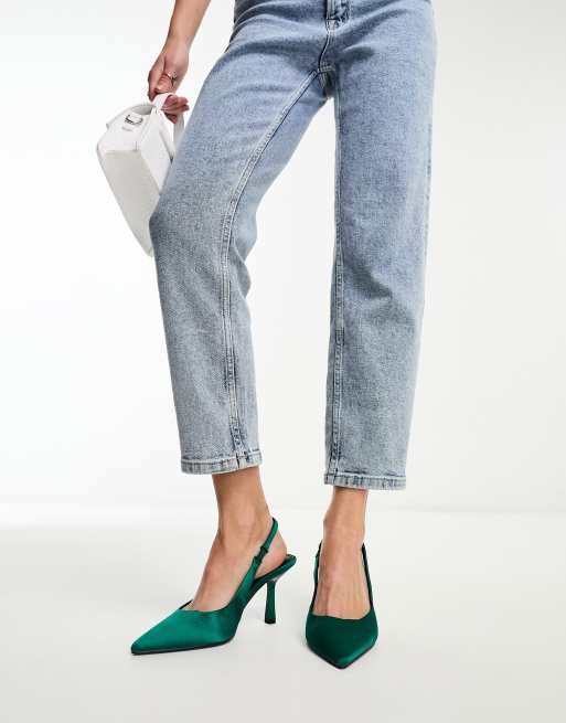 ASOS DESIGN Wide Fit Simba slingback stilettos in green satin