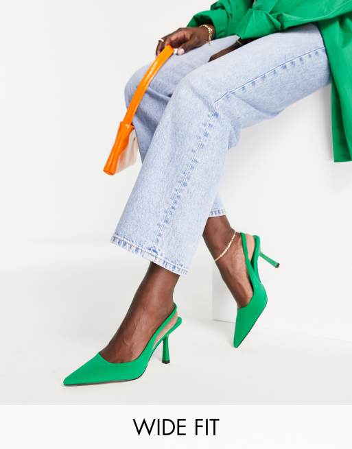 ASOS DESIGN Wide Fit Simba slingback stilettos in green | ASOS