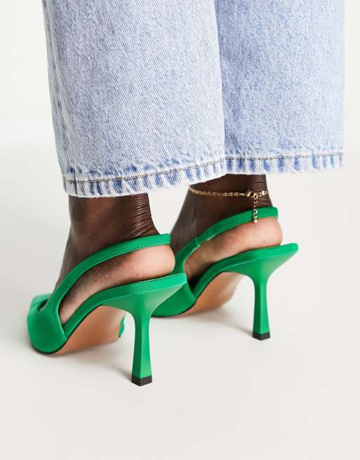 ASOS DESIGN Wide Fit Simba slingback stilettos in green | ASOS