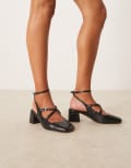 [ASOS DESIGN Wide Fit] ASOS DESIGN Wide Fit Simone buckle strap detail mid block heel shoes in black croc 9 BLACK CROC