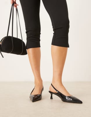Asos Design Wide Fit Skip Slingback Kitten Heel Shoes In Black