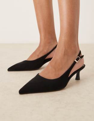  Wide Fit Skip slingback kitten heel shoes in  black suedette