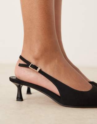 Asos Design Wide Fit Skip Slingback Kitten Heel Shoes In Black
