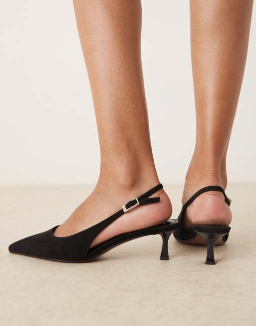 ASOS DESIGN Wide Fit Skip slingback kitten heel shoes in black suedette