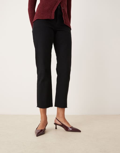 ASOS DESIGN Wide Fit Skip slingback kitten heel shoes in burgundy patent