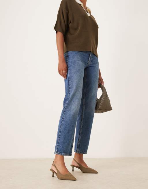 ASOS DESIGN Wide Fit Skip slingback kitten heel shoes in olive suedette