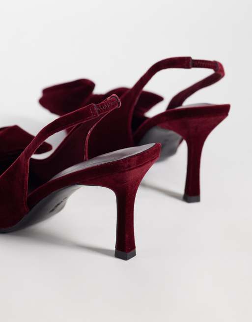 ASOS DESIGN Wide Fit Slingback-Schuhe mit Schleifendetail und mittelhohem Absatz in Beeren-Samt, 4 von 4