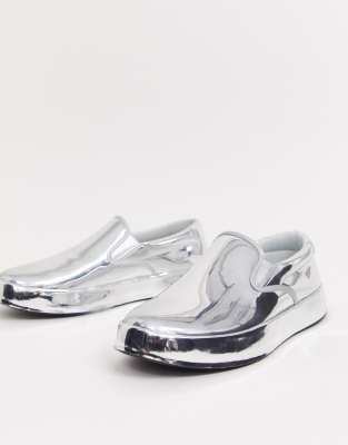 metallic slip on sneakers