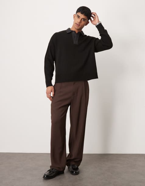 ASOS DESIGN wide fit smart trousers in brown - view 1