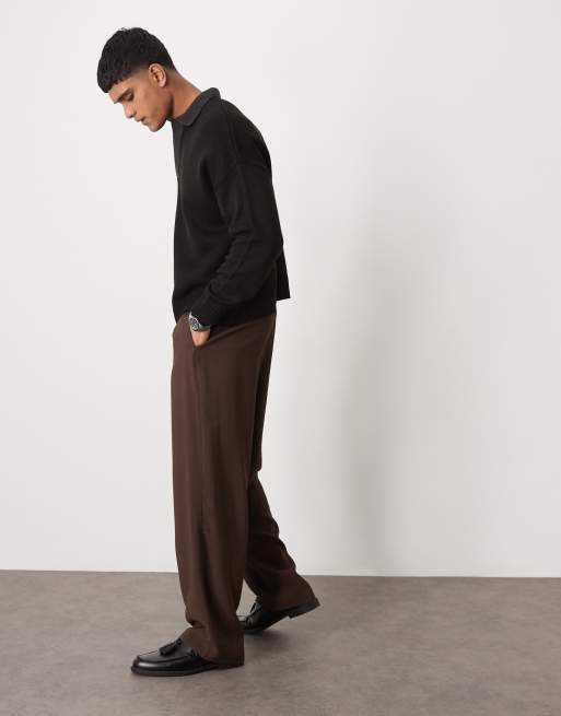 ASOS DESIGN wide fit smart pants in brown
