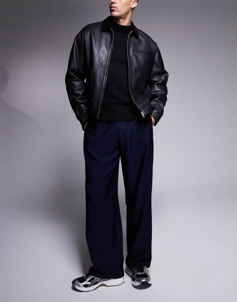 ASOS DESIGN wide fit smart trousers in navy - view 1
