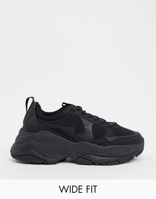 ASOS DESIGN Wide Fit sneakers in black with chunky sole | ASOS