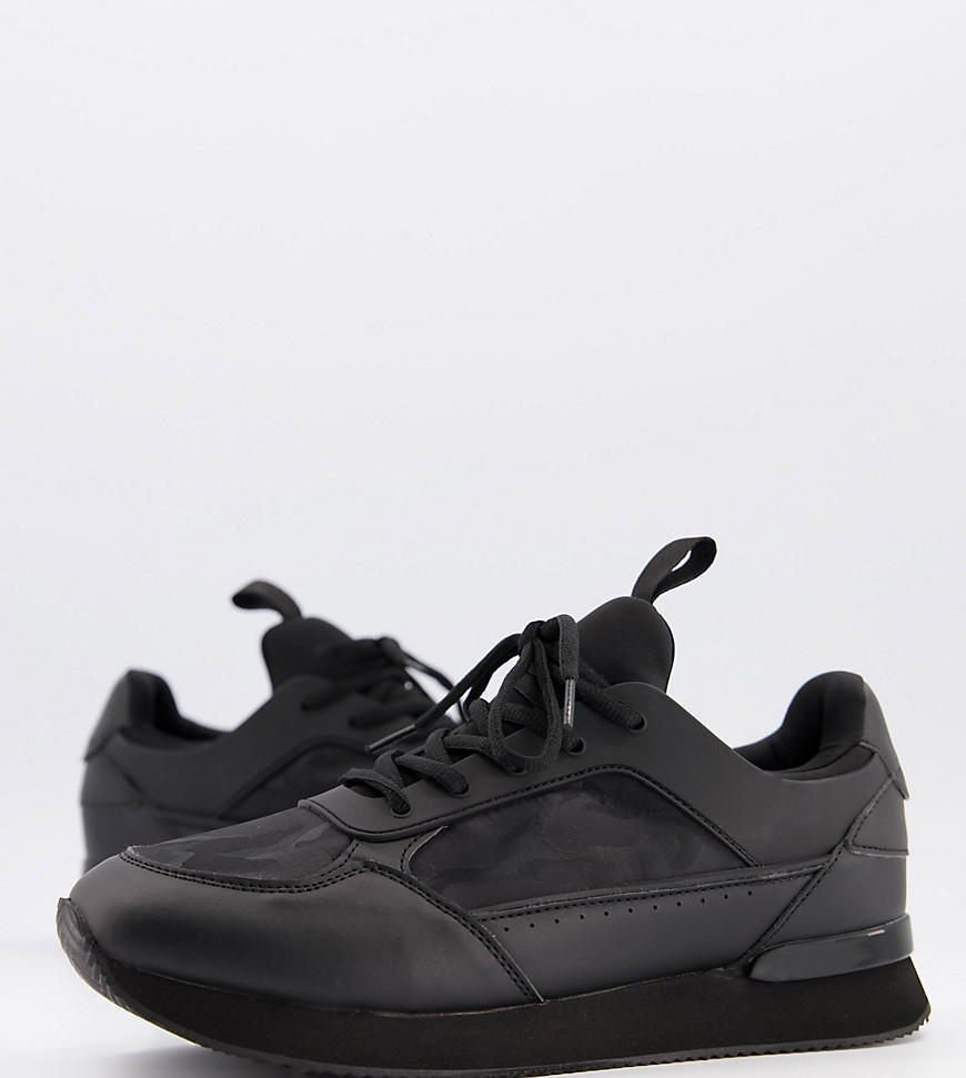 ASOS DESIGN Wide Fit sneakers in black with tonal camo