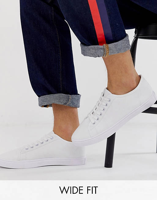 ASOS DESIGN Wide Fit sneakers in white canvas