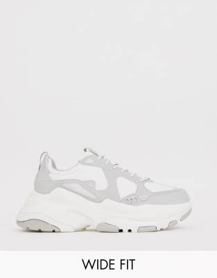 ASOS DESIGN Wide Fit sneakers in white mix mesh with chunky sole