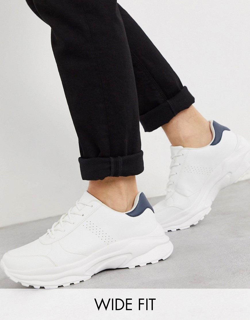ASOS DESIGN WIDE FIT SNEAKERS IN WHITE WITH CHUNKY SOLE,FUNKY CHUNKY WF 1