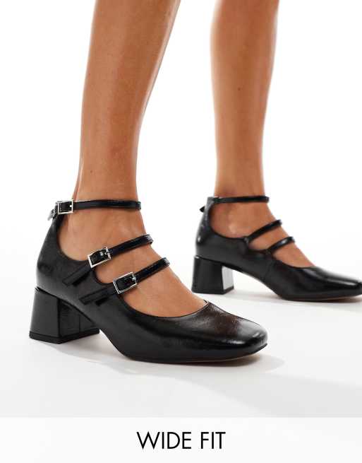 ASOS DESIGN Wide Fit – Socco – Svarta, halvhöga Mary Jane-skor med blockklackar 