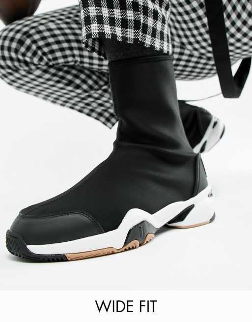 ASOS DESIGN Wide Fit sock boot trainers in black neoprene with chunky sole | ASOS
