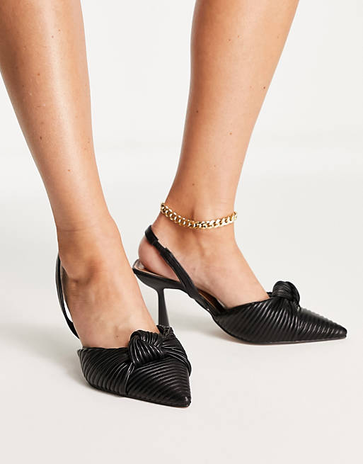Womens Shoes Heels Sandal heels ASOS Soraya Knotted Slingback Mid Heeled Shoes in Black 