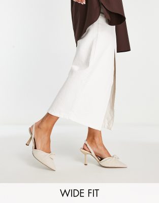 ASOS DESIGN Wide Fit Soraya knotted slingback mid heeled shoes in natural fabrication-Neutral