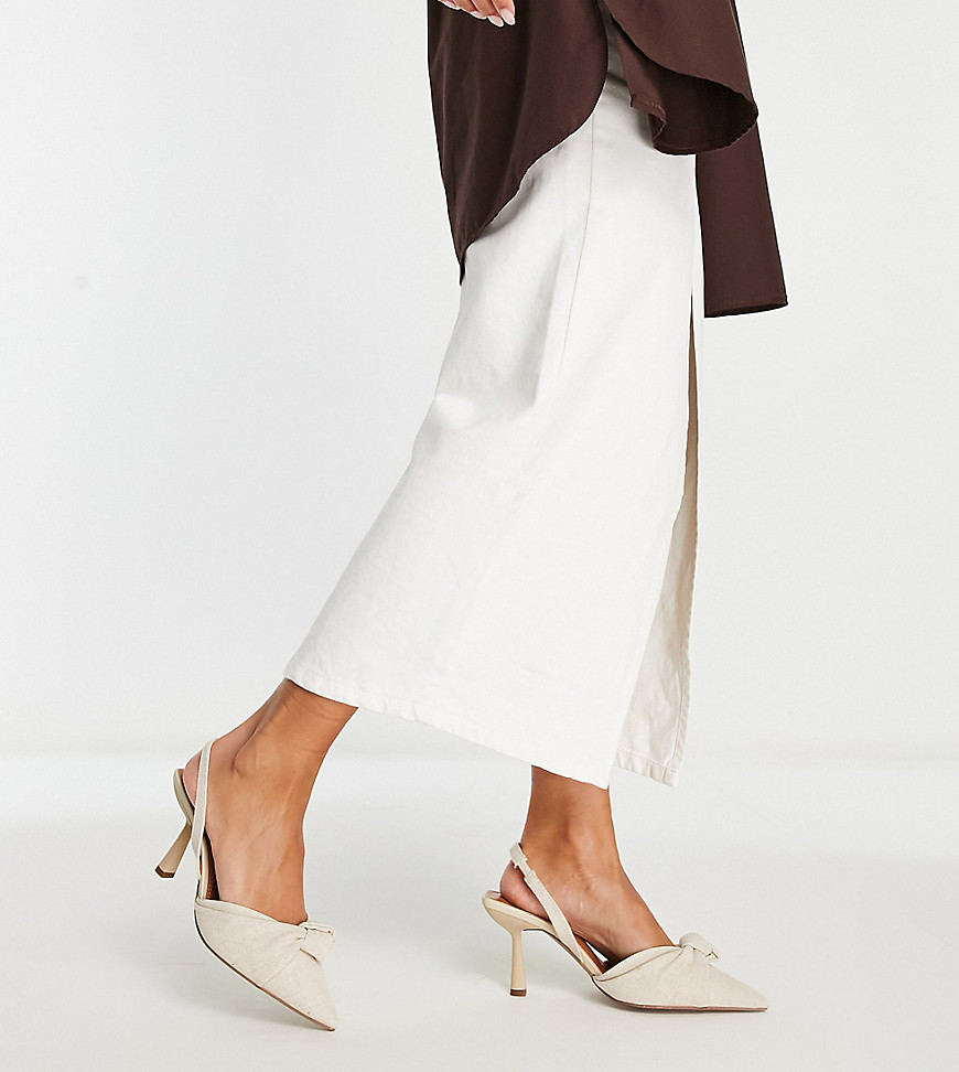 ASOS DESIGN Wide Fit Soraya knotted slingback mid heeled shoes in natural fabrication-Neutral