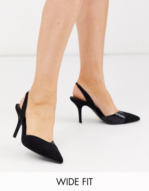 ASOS DESIGN - Wide Fit - Sort whitby slingback med medium hæl