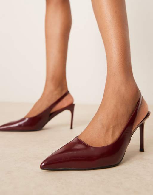 ASOS DESIGN Wide Fit – Spicy – Bordowe szpilki na średnim obcasie z paskiem za piętą