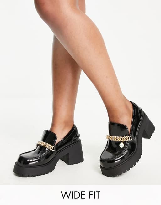 Wide fit shop heeled loafers