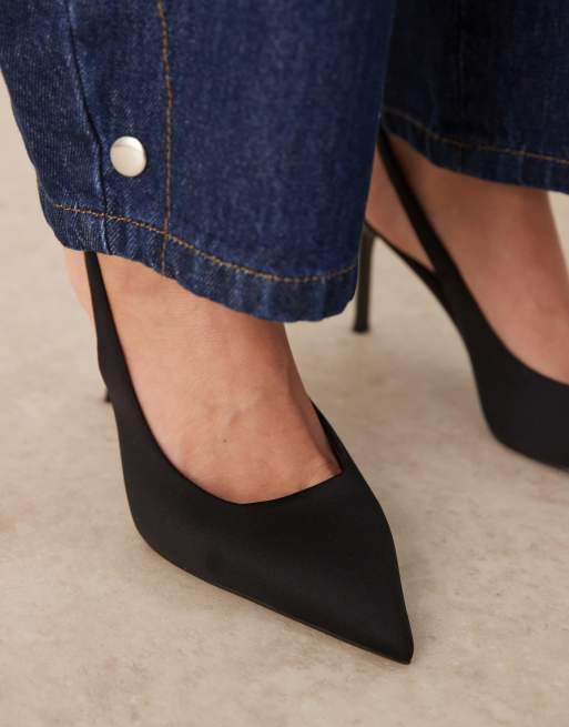 ASOS DESIGN Wide Fit – Spicy – Czarne szpilki na średnim obcasie z paskiem za piętą, 4 z 4