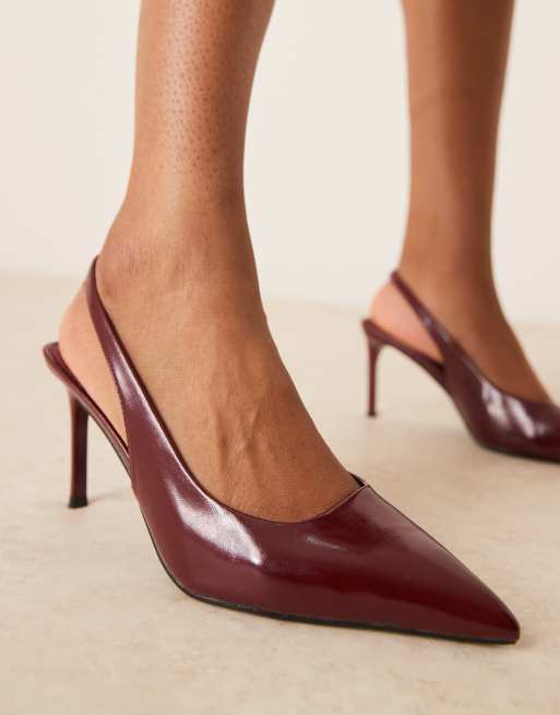 ASOS DESIGN Wide Fit Spicy slingback stiletto mid shoes in burgundy