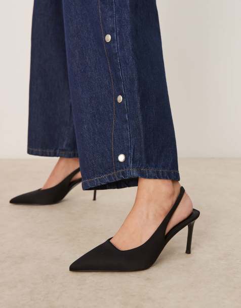 ASOS DESIGN Wide Fit - Spicy - Sorte slingback-sko med mellemhøj stilethæl - view 1