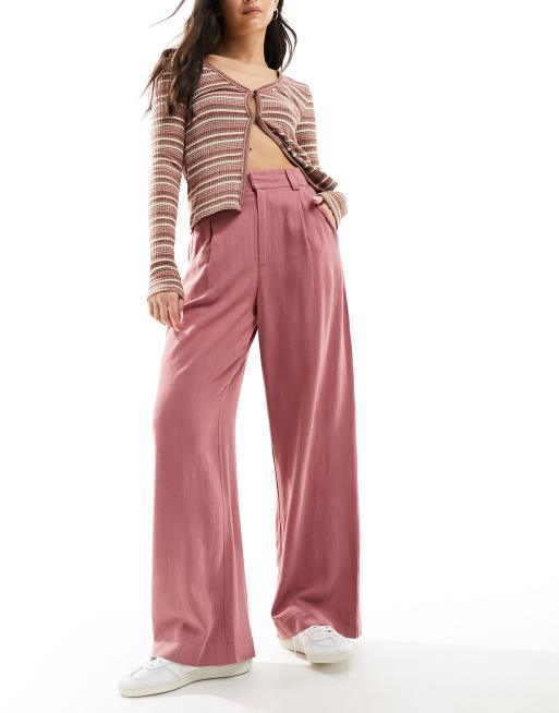 ASOS DESIGN Wide Fit – Spodnie dad w kolorze terakoty z szerokimi nogawkami z domieszką lnu 