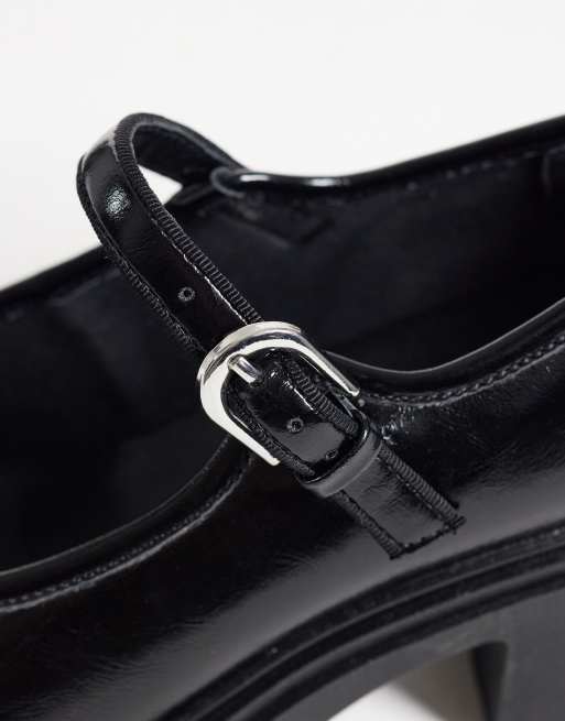 ASOS DESIGN Wide Fit stabile Chunky-Mary-Jane-Schuhe in Schwarz Lack, 3 von 4