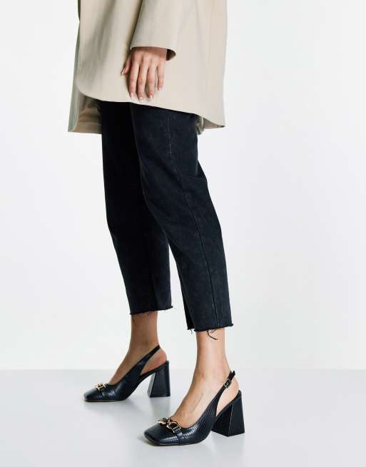 ASOS DESIGN Wide Fit Stable snaffle detail slingback heeled shoes in black, 3 of 4