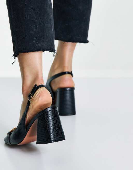 ASOS DESIGN Wide Fit - Stable - Sorte sko med hæle og slingback samt detalje foran, 2 af 4
